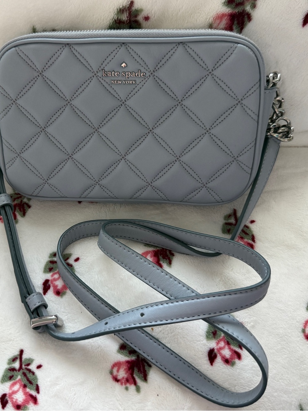 kate spade Quilted Leather Natalia Light Blue Crossbody DoubleZip Camera Bag